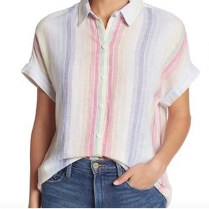 Beach Lunch Lounge Collection Women's Small Spencer Shirt Linen Blend Rainbow
